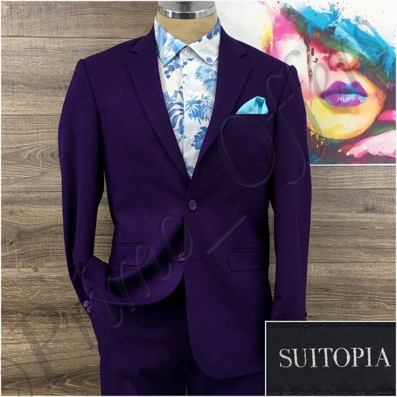 Suitopia Mens‎ Suit 2 Piece Set Size 38R Jacket Blazer Pants Two Button Tailored - Picture 1 of 16